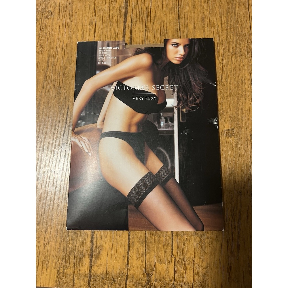 Victoria's Secret Very Sexy Thigh Highs Sz C 15 Dernier Nude W/ Angel Pink Lace